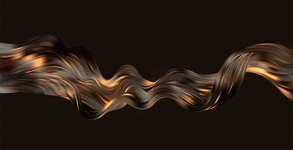 Ondas abstractas. Brillante elemento de diseño de líneas móviles de oro sobre fondo oscuro para tarjeta de felicitación y voucher disqount. — Vector de stock