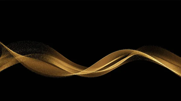 Абстрактні золоті хвилі. Блискучі золоті рухомі лінії елемент дизайну з блискучим ефектом на темному тлі для вітальної листівки і декомпонування ваучера . Векторна Графіка