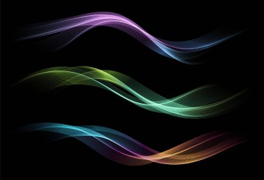 Soyut Altın Dalgalar. Tebrik kartı ve mukavemet makbuzu için koyu arkaplan üzerinde parlak çizgi tasarım ögesi.