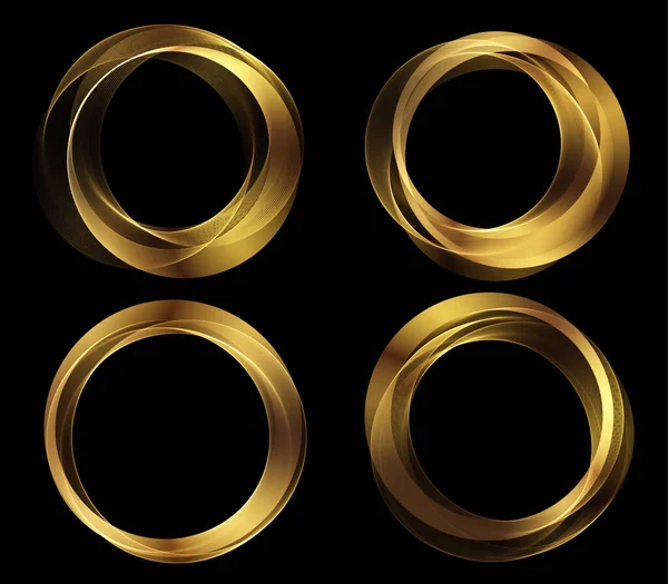 Ondas de oro abstractas. Brillante elemento de diseño de líneas móviles doradas sobre fondo oscuro para tarjeta de felicitación y voucher disqount. — Vector de stock