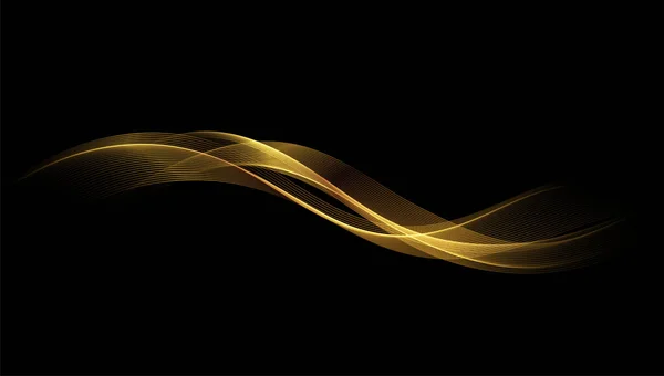 Absztrakt Arany Hullámok. Fényes arany mozgó vonalak design elem sötét háttér üdvözlő kártya és disqount utalvány. — Stock Vector
