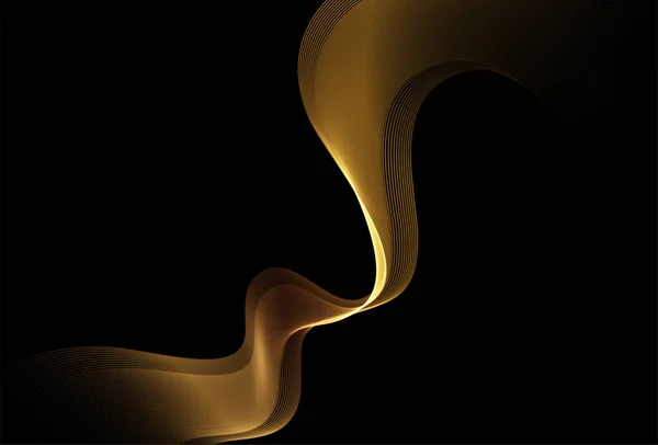 Абстрактные Золотые волны. Блестящие золотые движущиеся линии элемент дизайна на темном фоне для поздравительной открытки и disqount ваучер. — стоковый вектор