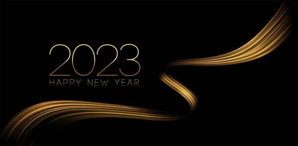 2023 Happy New Year Abstract Shiny Color Gold Wave Design — Stock vektor