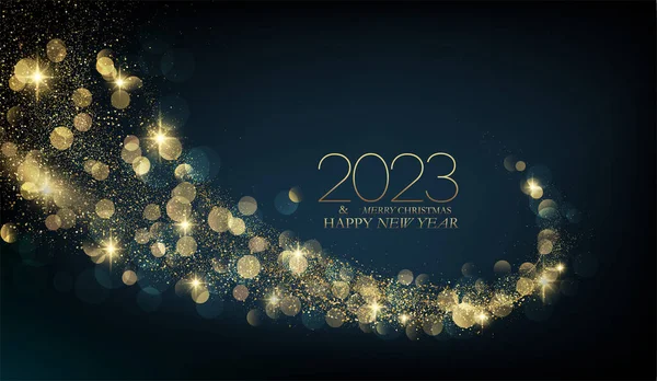 2023 Happy New Year Abstract Shiny Color Gold Wave Design — ストックベクタ