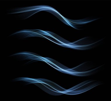 Soyut Dalgalar. Hediye, tebrik kartı ve muhalif kupon için koyu arkaplan üzerinde parlak hareketli çizgiler tasarımı ögesi. Vektör İllüstrasyonu