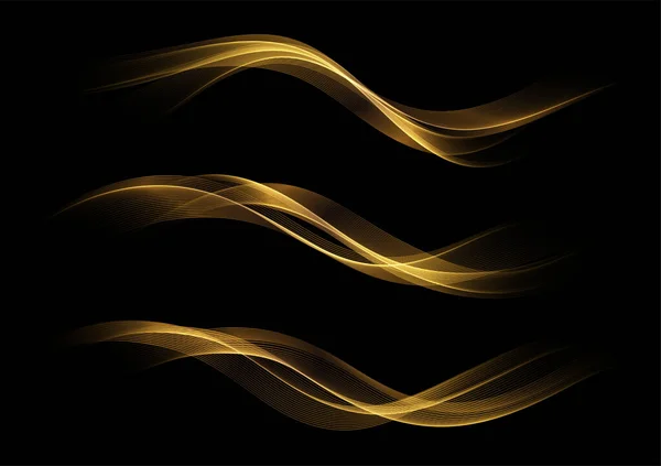 Abstract Gouden Golven Glanzende Gouden Bewegende Lijnen Design Element Donkere — Stockvector