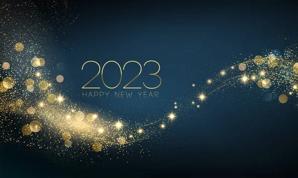 2023 Happy New Year Abstract Shiny Color Gold Swirl Design — ストックベクタ