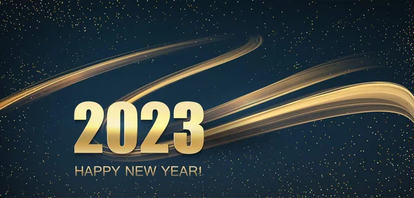 2023 Happy New Year Abstract Shiny Color Gold Swirl Design —  Vetores de Stock