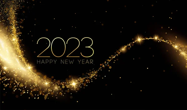 2023 Happy New Year Abstract Shiny Color Gold Swirl Design — Stock vektor