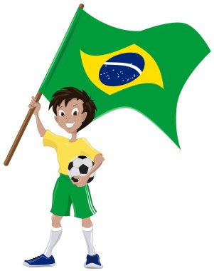 mutlu futbol fan Brezilya bayrağı tutar