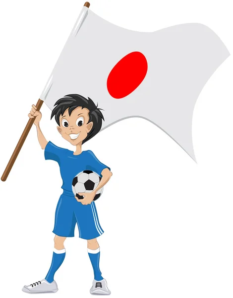 Happy soccer fan holds Japanese flag — Stock Vector