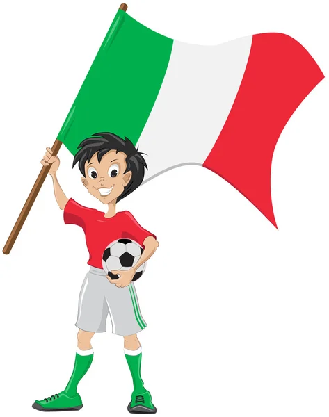 Futbolista feliz sostiene bandera de Italia — Archivo Imágenes Vectoriales