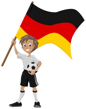 mutlu futbol fan Almanya bayrağı tutar