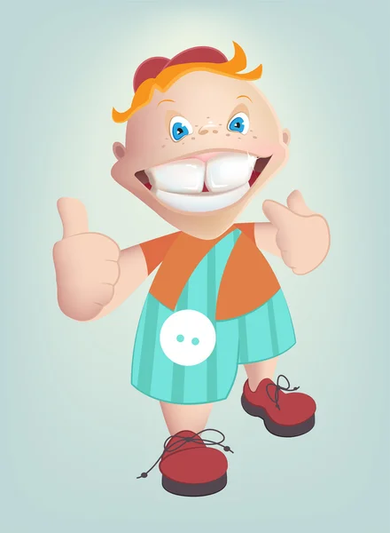 The child shows healthy teeth. Vector cartoon — Stock Vector