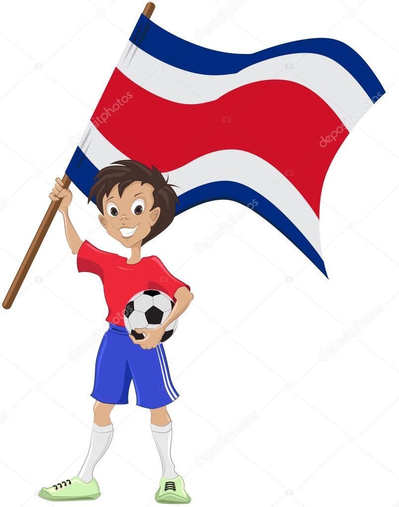 Happy soccer fan holds Costa Rica flag — Stock Vector © orensila #48827405