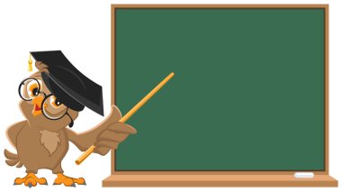 İşaretçi blackboard holding baykuş öğretmen
