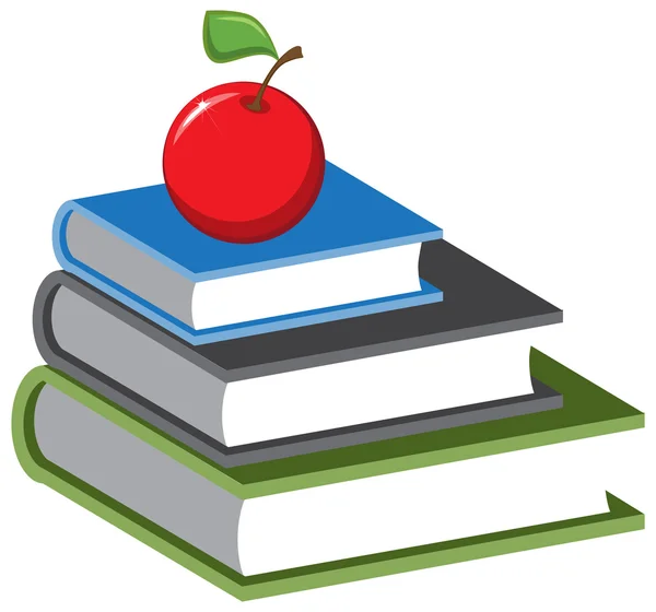 Kitaplar ve elma yığını. vektör karikatür — Stok Vektör