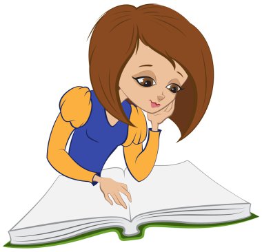 Kız Açık kitap okumak. vektör karikatür