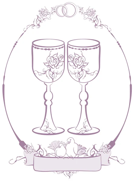 Wedding glasses in frame — Stock Vector