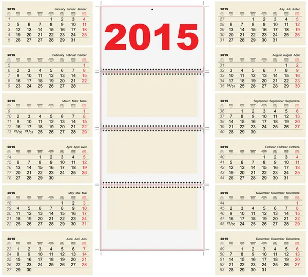 Modello di calendario trimestrale 2015 — Vettoriale Stock