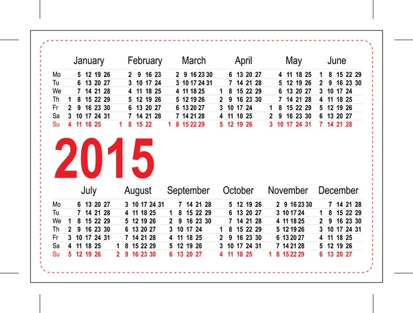 Calendario tascabile modello 2015 — Vettoriale Stock