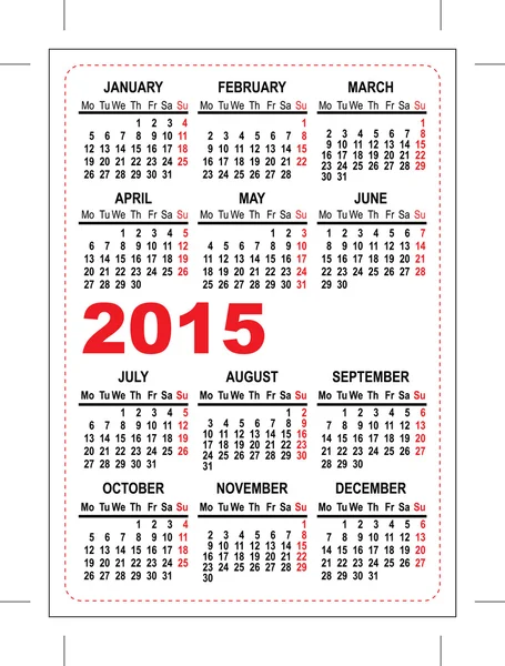 Calendario de bolsillo 2015 plantilla — Archivo Imágenes Vectoriales