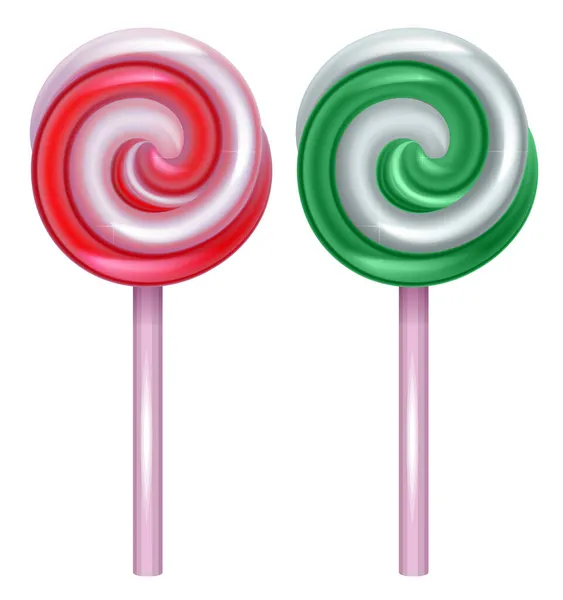 Stel zoete kerst rond lolly spiraal op stok — Stockvector