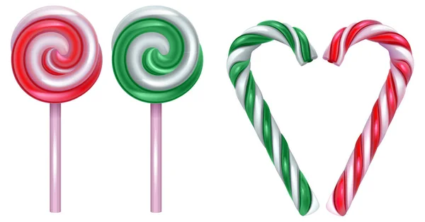 Set aus rotem und grünem Zuckerrohr-Symbol Weihnachten — Stockvektor