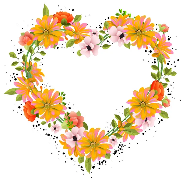 Cadre floral forme de coeur symbole amour Saint-Valentin — Image vectorielle