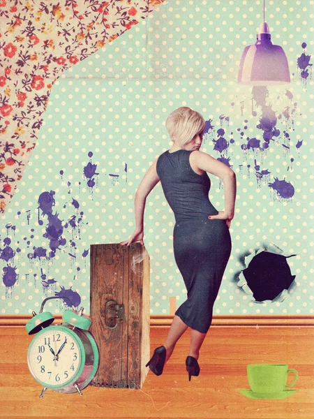 Collage d'arte con bella donna — Foto Stock