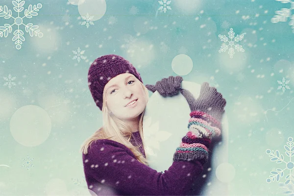 Beleza menina com snowboard — Fotografia de Stock