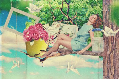 resim kolaj güzel kadınla