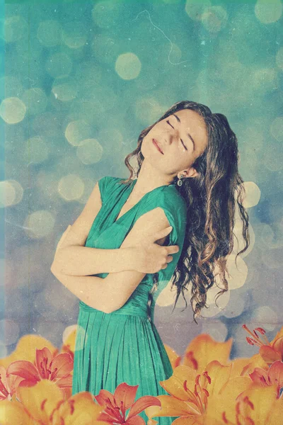 Collage vintage arte con hermosa mujer — Foto de Stock