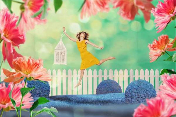 Mooie vrouw in fairy tuin — Stockfoto