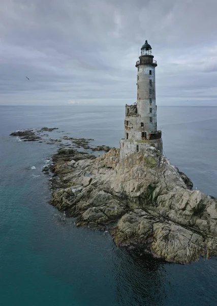 Abandoned Lighthouse Aniva Rock Sakhalin Island Russia Drone Shot — Stock Photo, Image