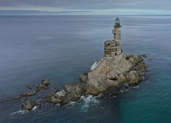 Lighthouse Aniva Southern Point Sakhalin Island Rússia Vista Aérea — Fotografia de Stock