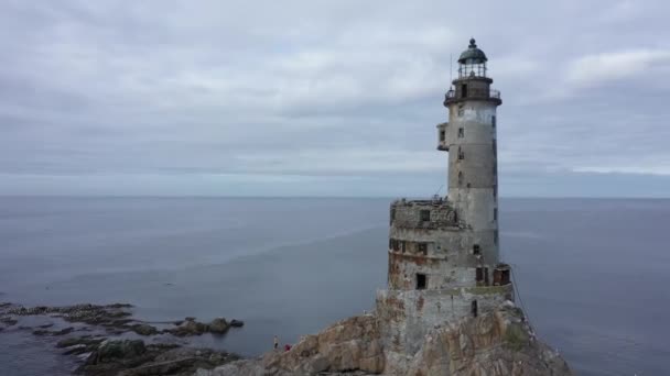 Lighthouse Aniva Southern Point Sakhalin Island Russia Aerial View — Stock Video