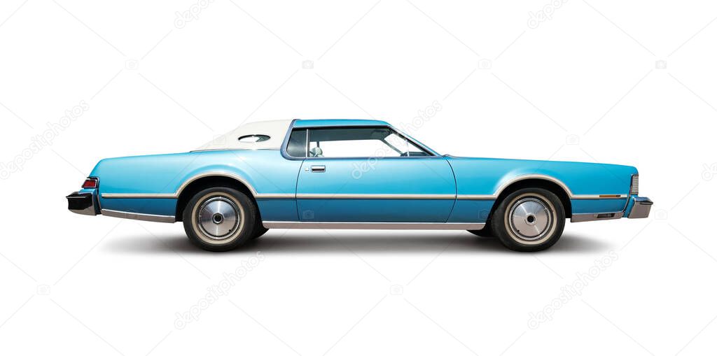 Classic Retro Car Isolated on White. All Logos Removed.
