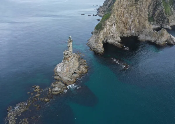 Vuurtoren Aniva Een Kaap Sakhalin Eiland Stockafbeelding