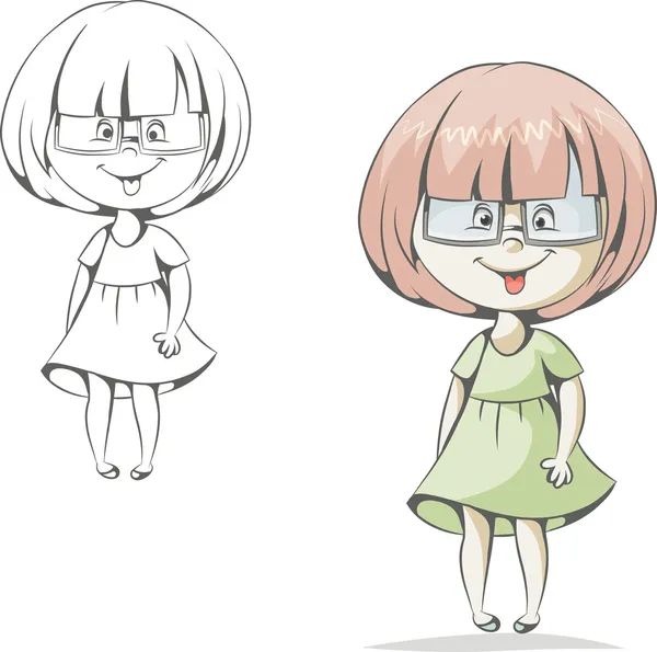 Girl in glasses and dressed in a green dress — Stock Illustration Girl in glasses and dressed in a green dress Royalty Free Stock Illustrations