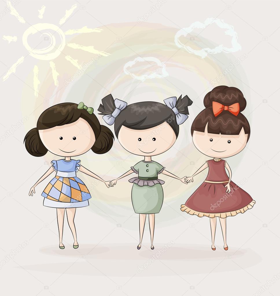 Three happy girl friends