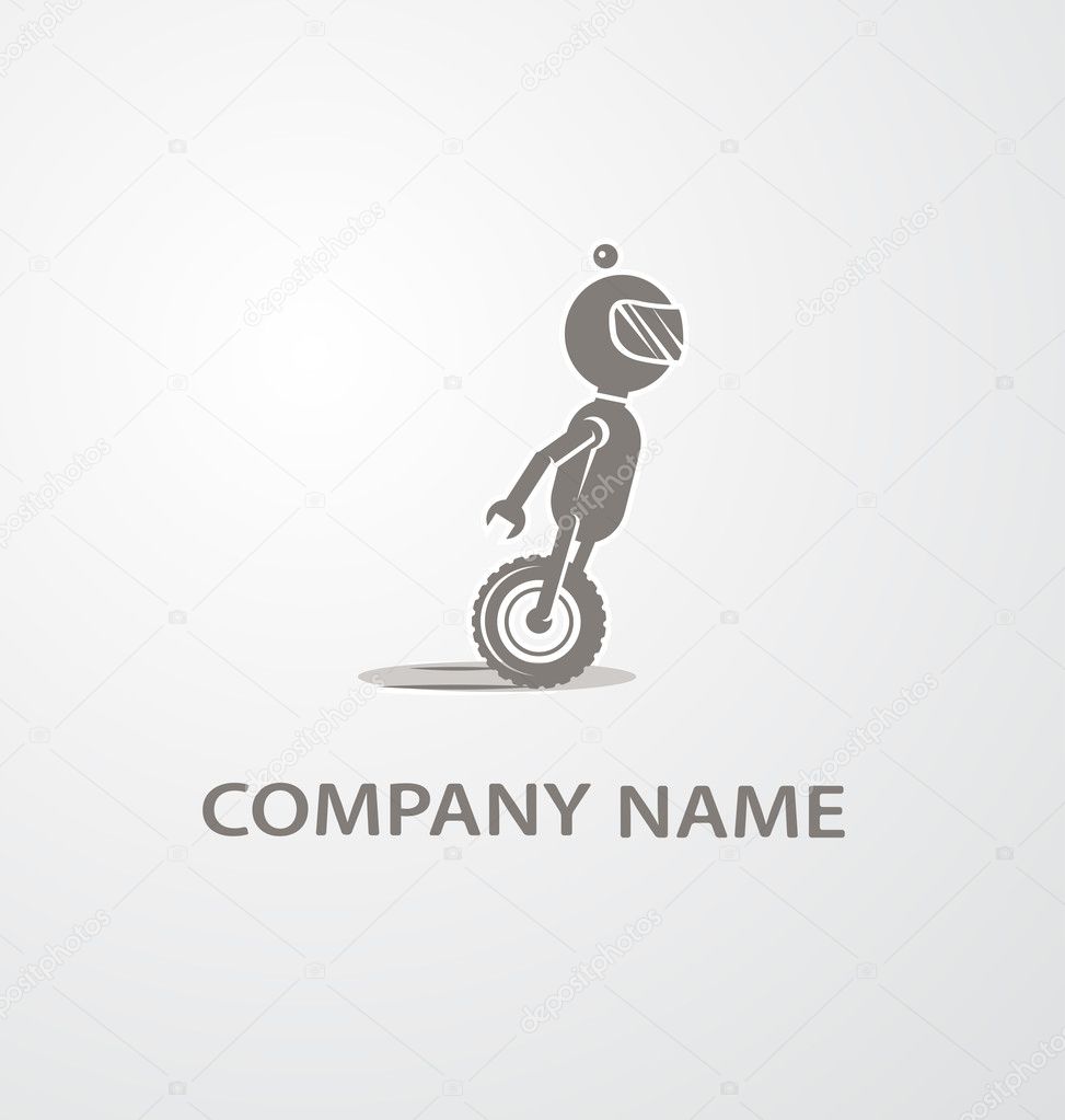 Vector logo with cute robot on one wheel