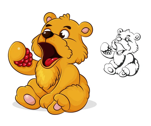 Teddy bear eats raspberries — Stock Vector