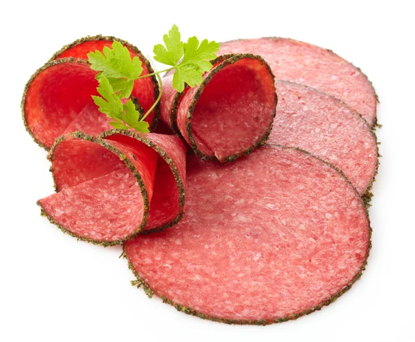 Fatias de salsicha de salame — Fotografia de Stock