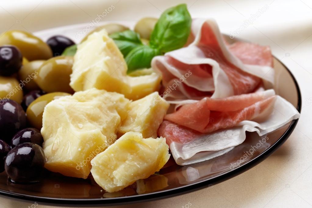 Plate of cheese and meat