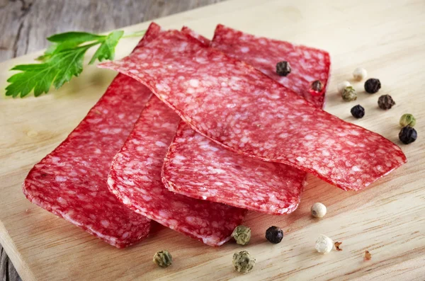 Salame fatias de salsicha — Fotografia de Stock