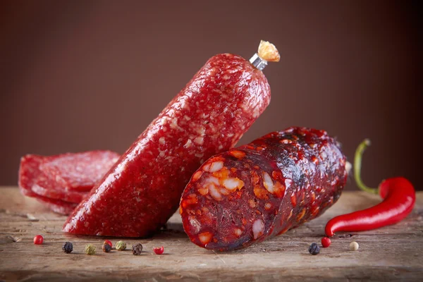 Salsichas de salame — Fotografia de Stock