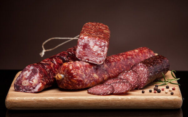 Various salami sausages