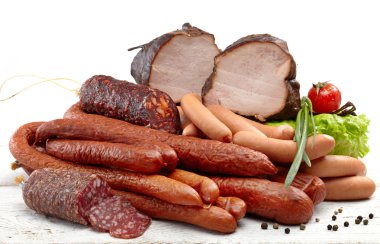 Smoked meat and sausages salami clipart