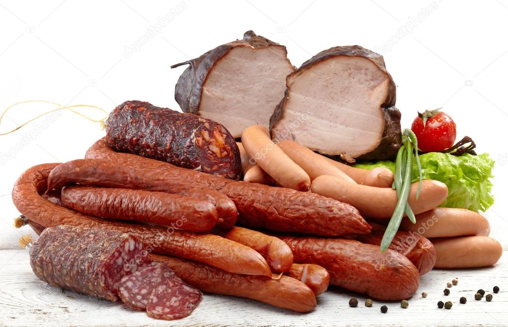 Smoked meat and sausages salami